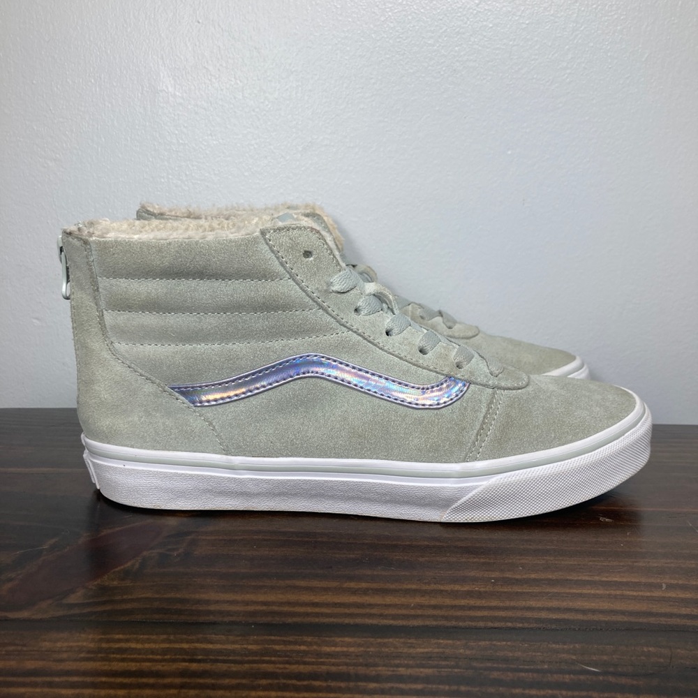 Vans Off The Wall Sk8 Hi Top Gray Iridescent Zipper Back Lined Skate Shoes US 6